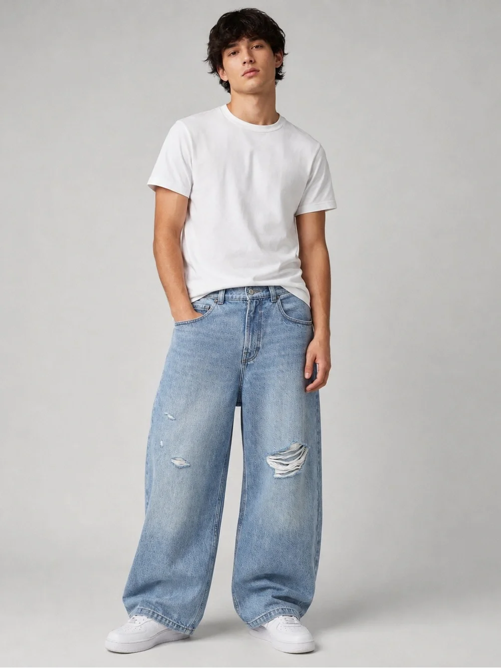 Hollister Extreme Baggy Jeans 32x30 Distressed Ripped Light Wash Denim NWT Y2K